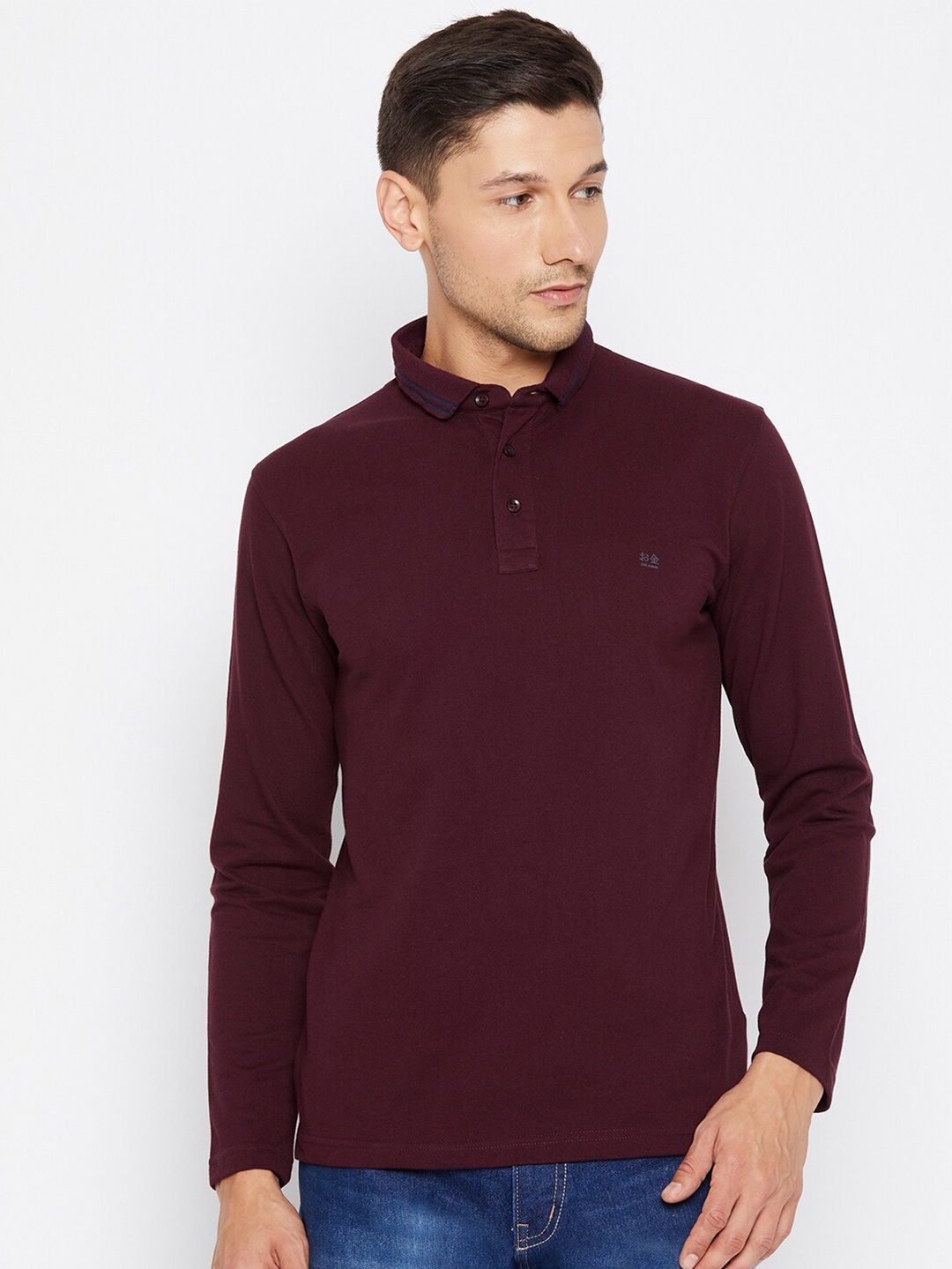 

Okane Men Burgundy Cotton Polo Collar T-shirt