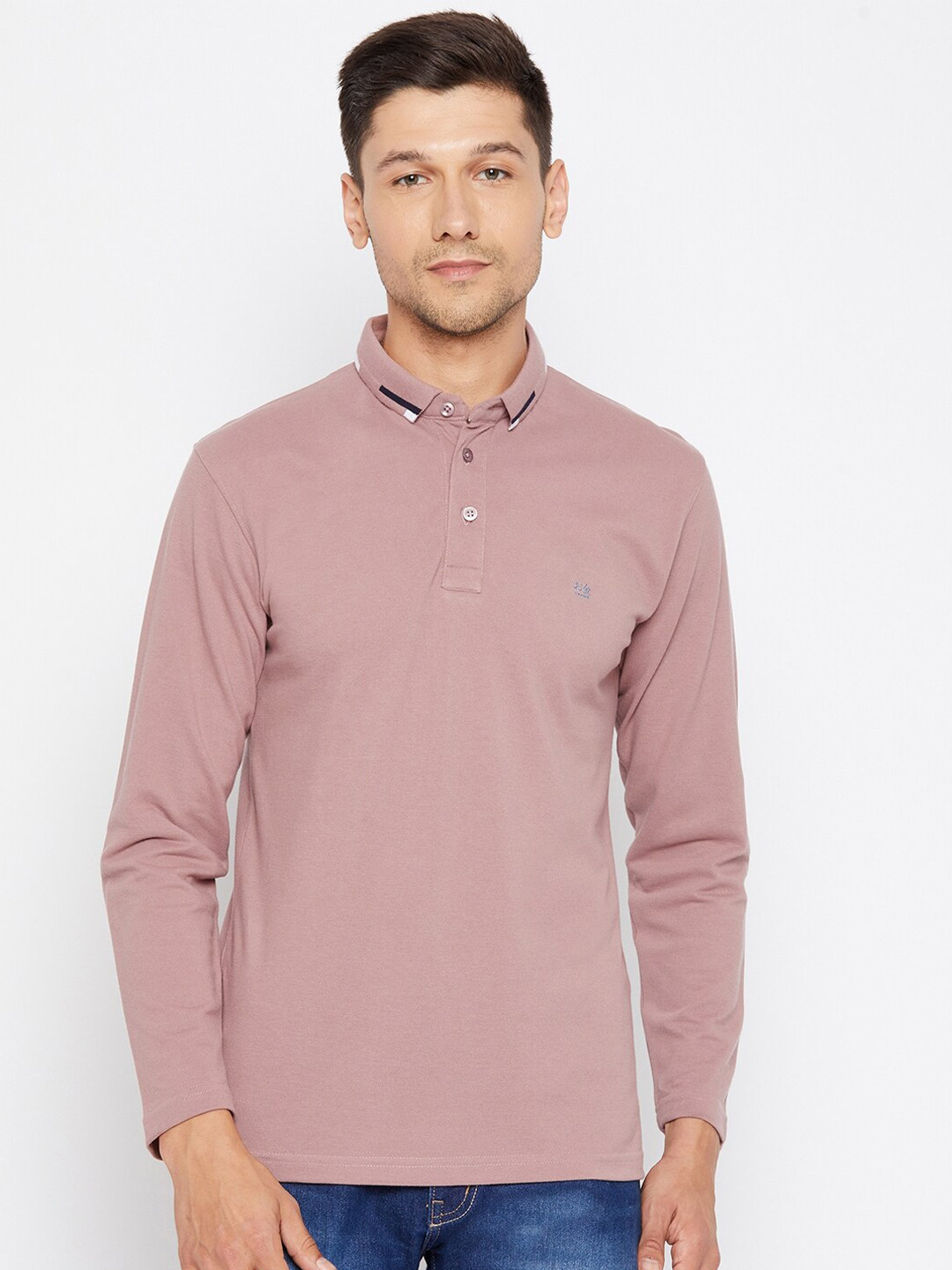 

Okane Men Pink Cotton Polo Collar T-shirt