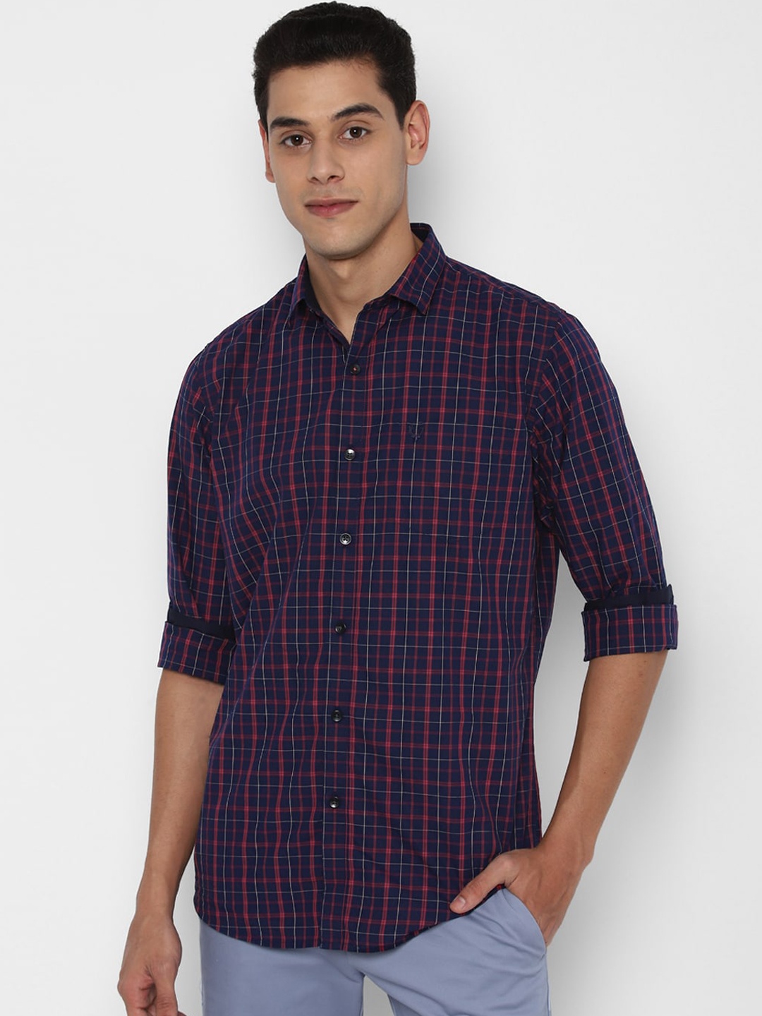 

Allen Solly Men Navy Blue Slim Fit Tartan Checks Opaque Checked Casual Shirt