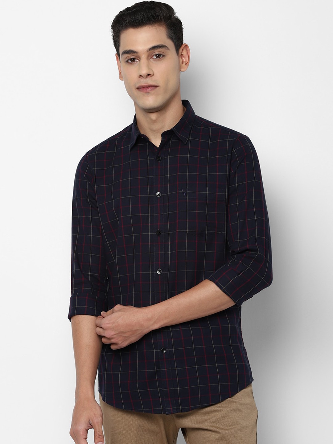 

Allen Solly Men Navy Blue Slim Fit Opaque Checked Cotton Casual Shirt