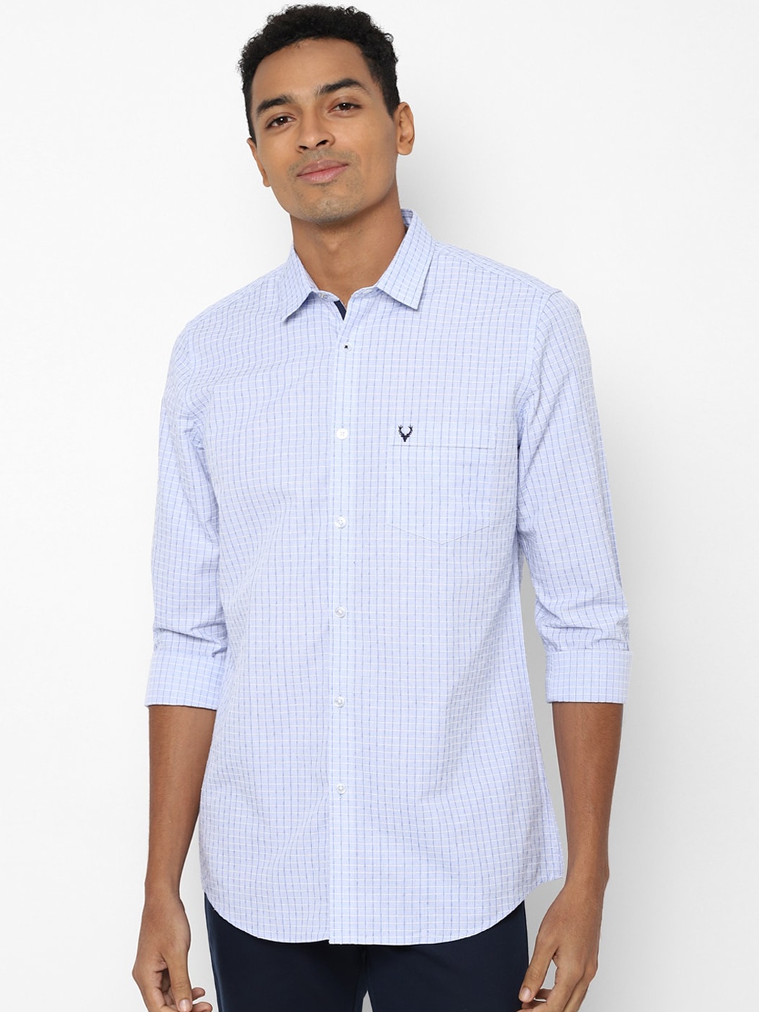 

Allen Solly Men Blue Slim Fit Grid Tattersall Checked Casual Shirt