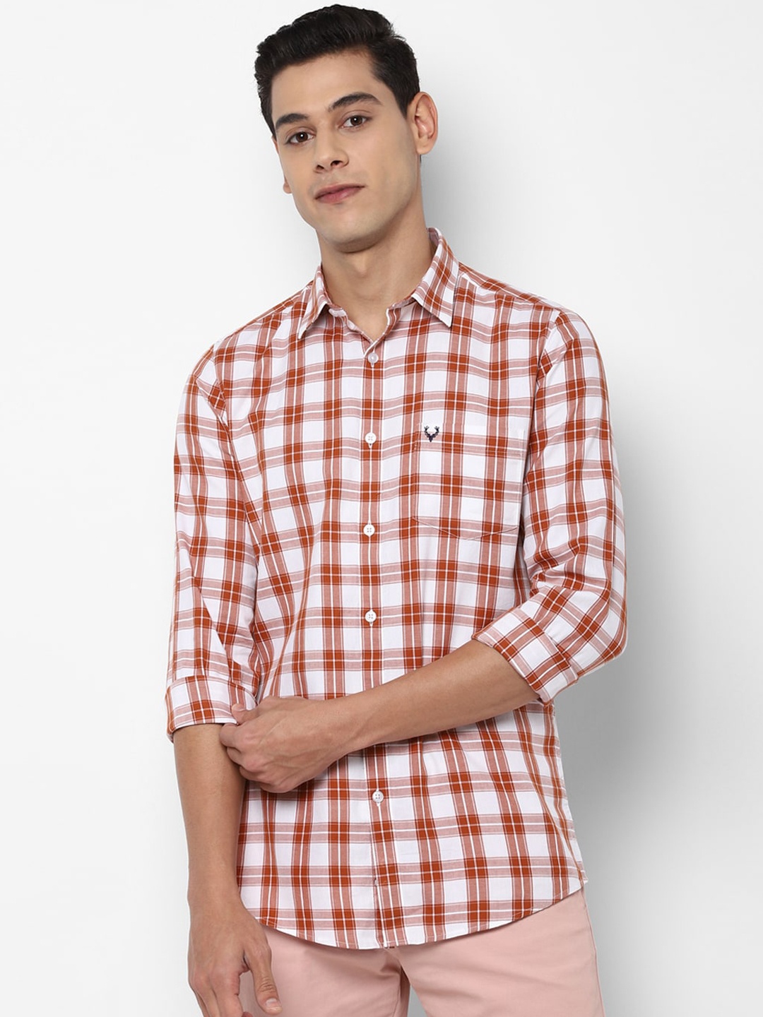 

Allen Solly Men Maroon & White Slim Fit Opaque Checked Pure Cotton Casual Shirt