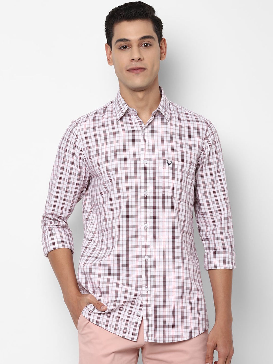 

Allen Solly Men Maroon Slim Fit Opaque Checked Pure Cotton Casual Shirt