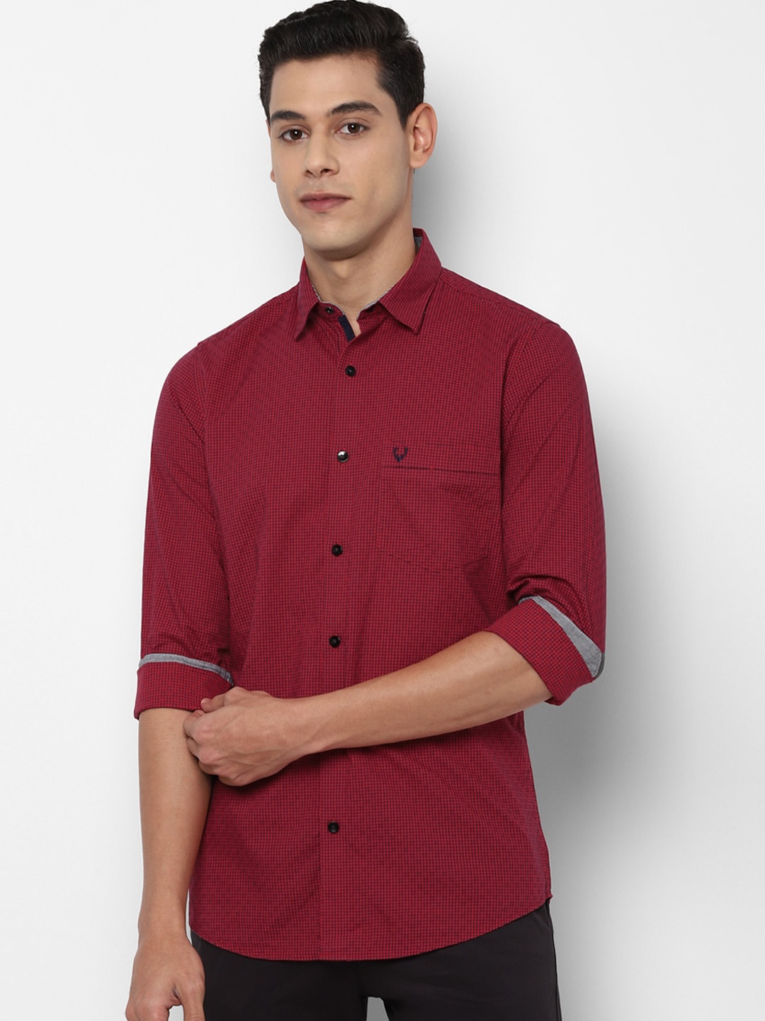 

Allen Solly Men Maroon & Black Slim Fit Opaque Checked Pure Cotton Casual Shirt