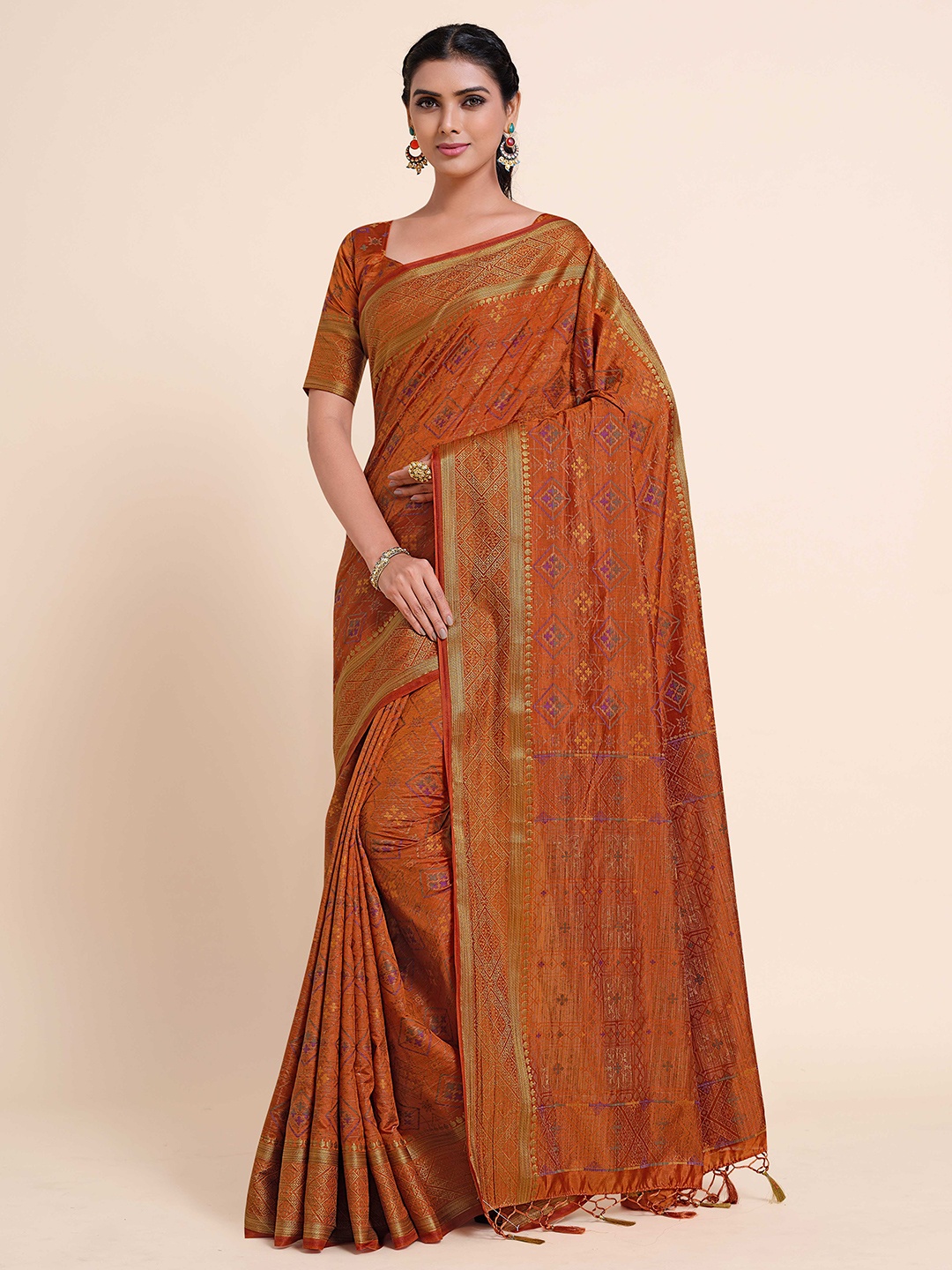 

MIMOSA Brown & Purple Zari Art Silk Kanjeevaram Saree