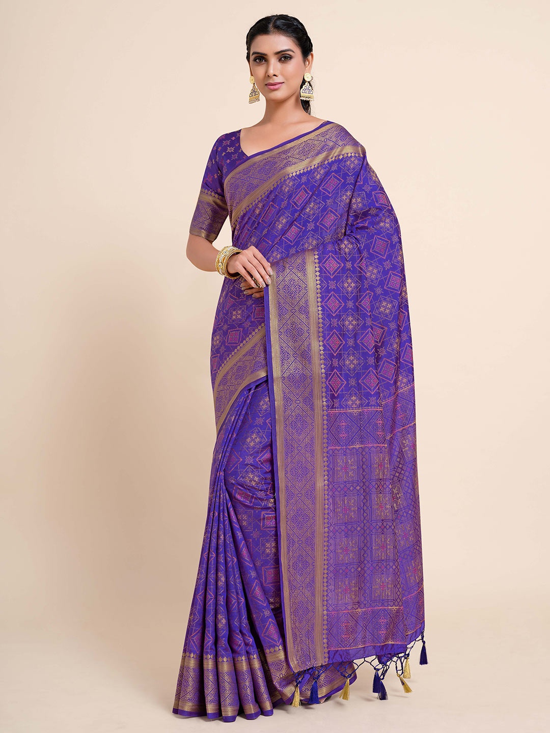 

MIMOSA Blue & Gold-Toned Zari Art Silk Kanjeevaram Saree