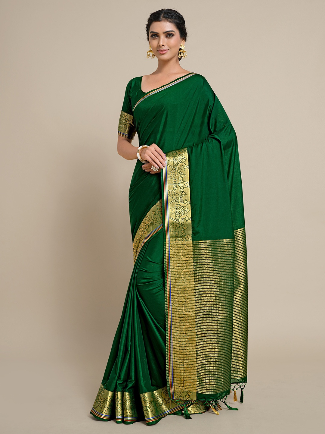 

MIMOSA Green & Gold-Toned Zari Mysore Silk Saree