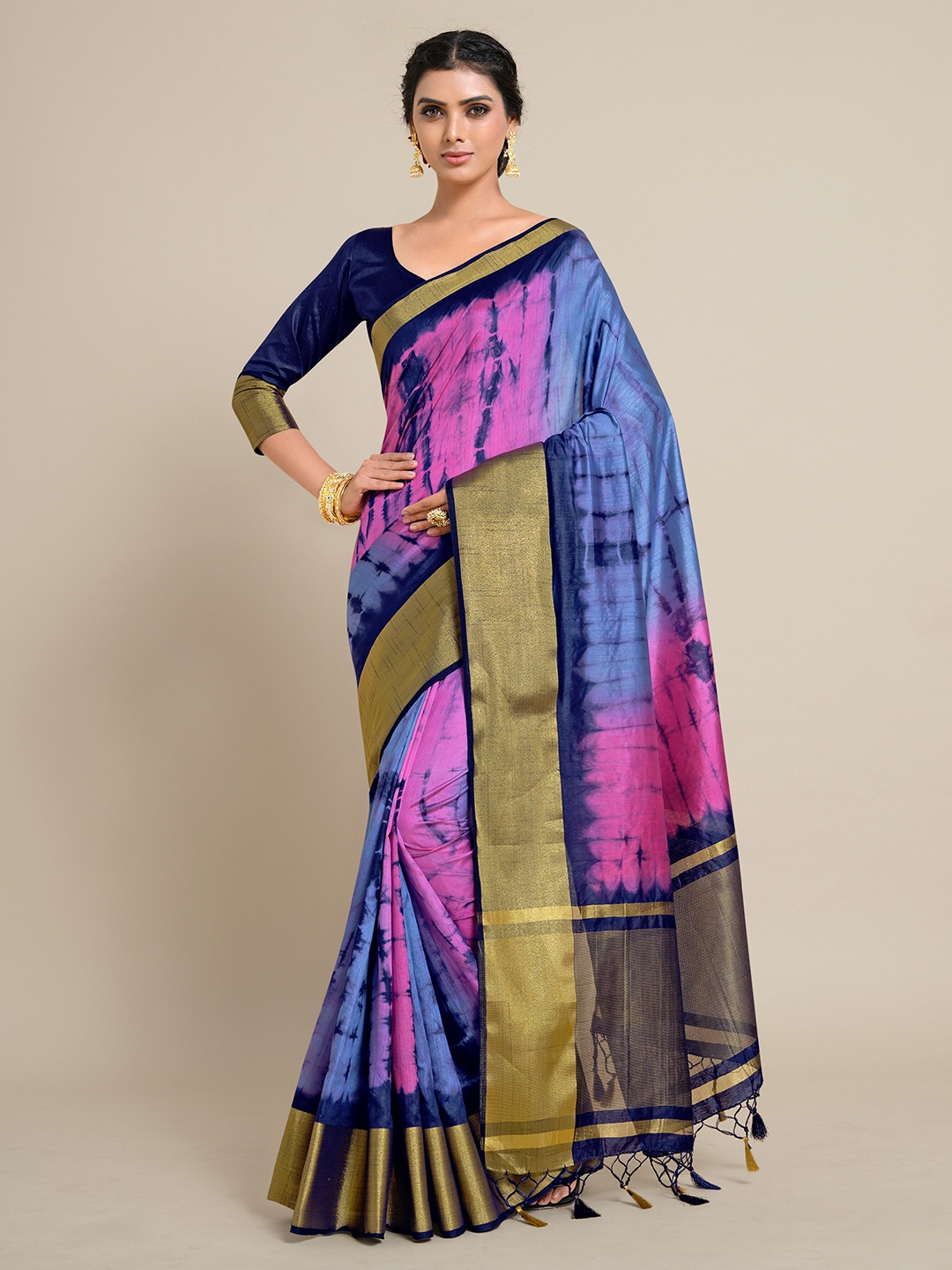 

MIMOSA Magenta & Blue Leheriya Zari Art Silk Banarasi Saree