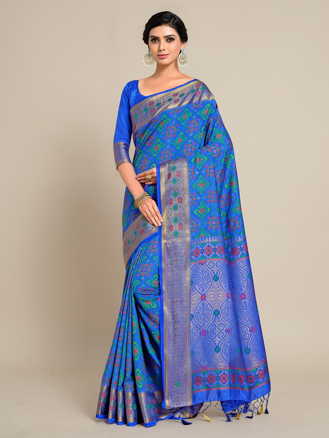 

MIMOSA Blue & Green Woven Design Zari Art Silk Kanjeevaram Saree