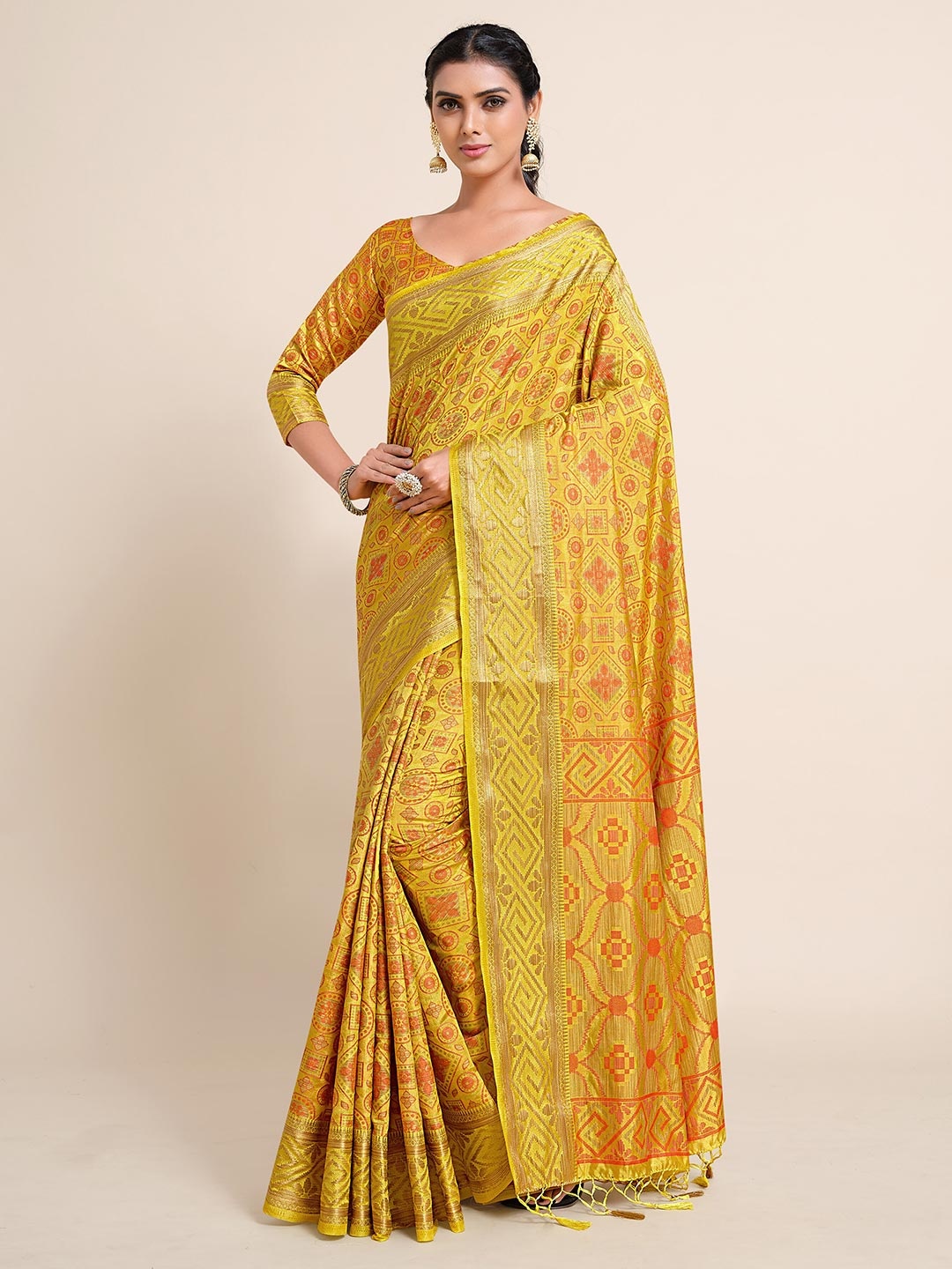 

MIMOSA Yellow & Gold-Toned Zari Art Silk Kanjeevaram Saree