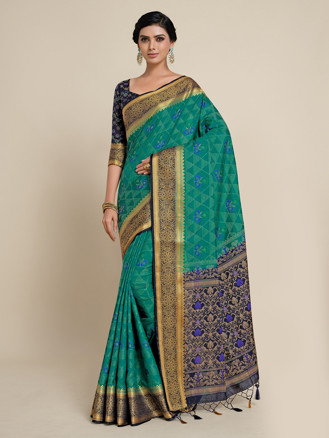 

MIMOSA Teal & Blue Zari Art Silk Kanjeevaram Saree