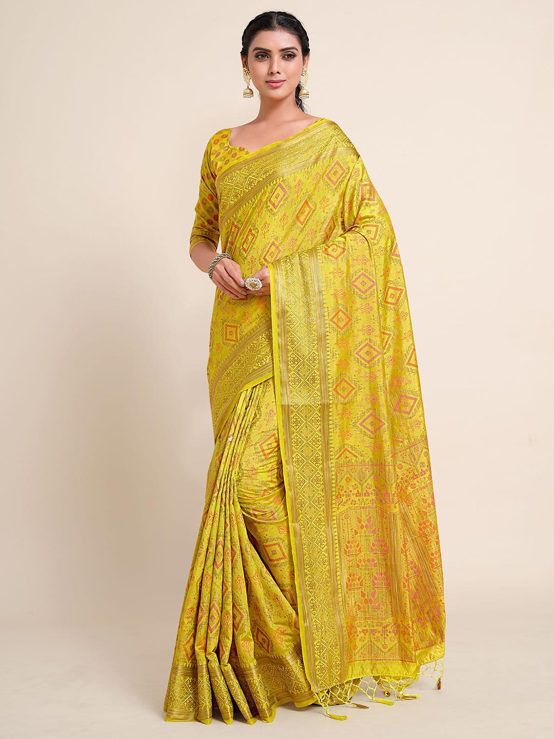 

MIMOSA Yellow & Gold-Toned Zari Art Silk Kanjeevaram Saree