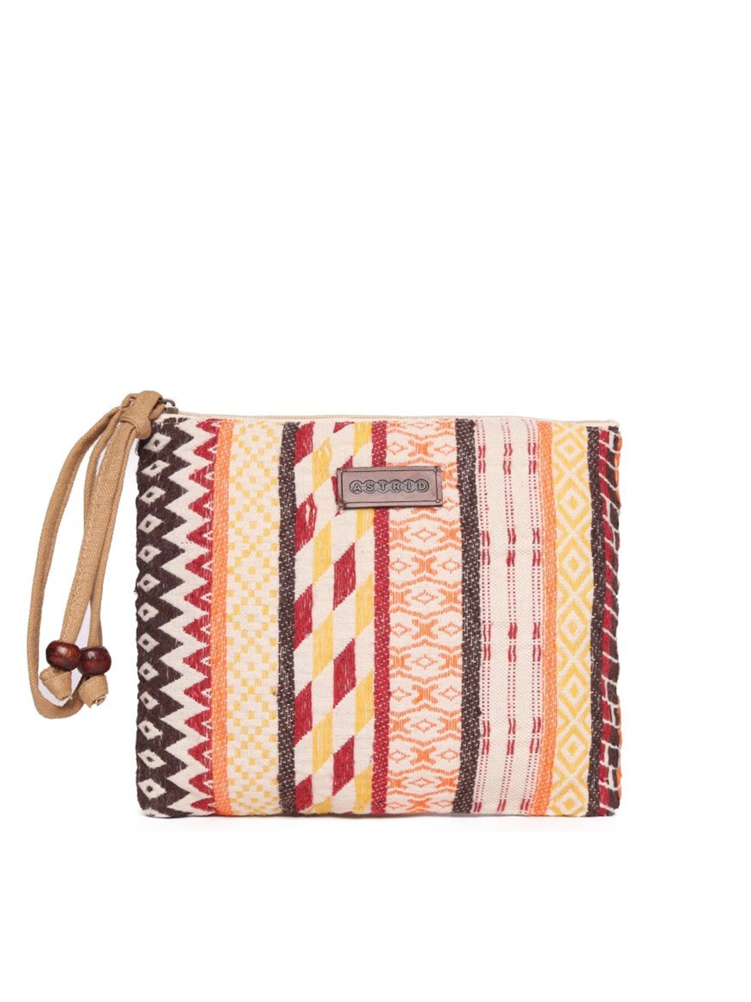 

ASTRID Women Multicolored Striped Travel Envelope Pouch With Tassels, Multi