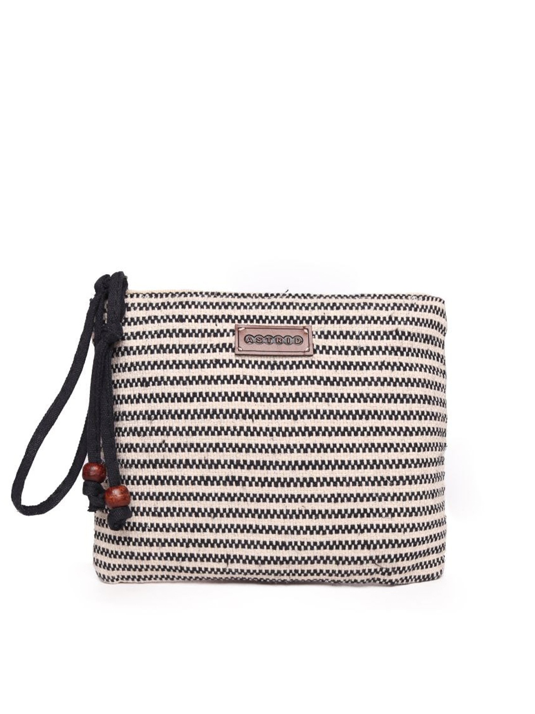 

ASTRID Women Black & Off White Striped Travel Envelope Pouch With Tassels