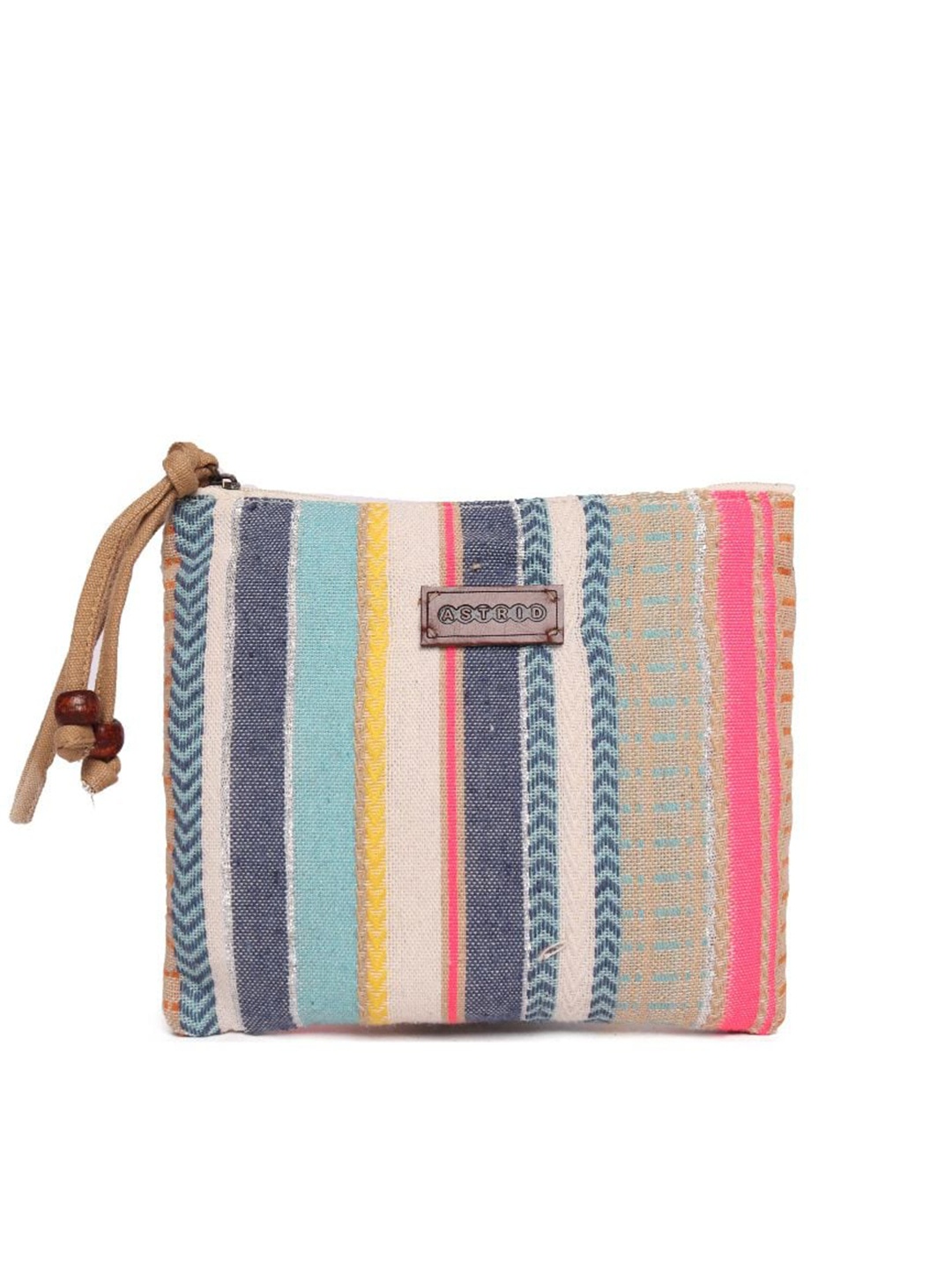 

ASTRID Women Multicolored Striped Travel Envelope Pouch With Tassels, Multi