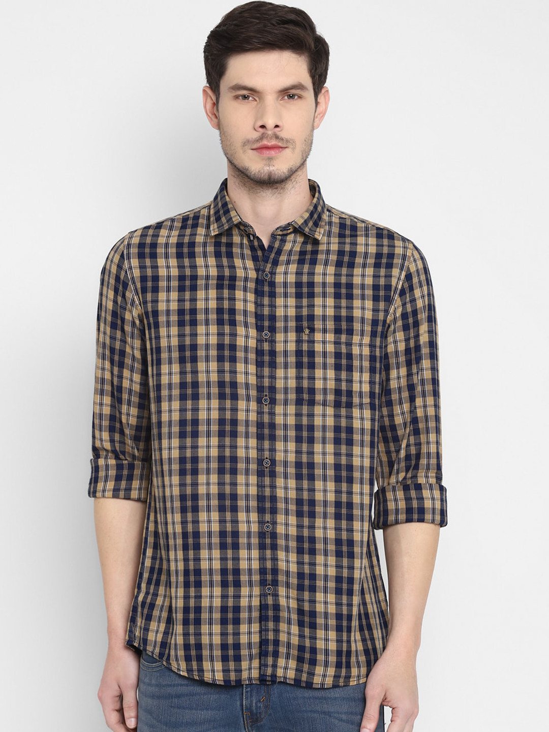 

Turtle Men Cream-Coloured Slim Fit Tartan Checks Opaque Checked Casual Shirt