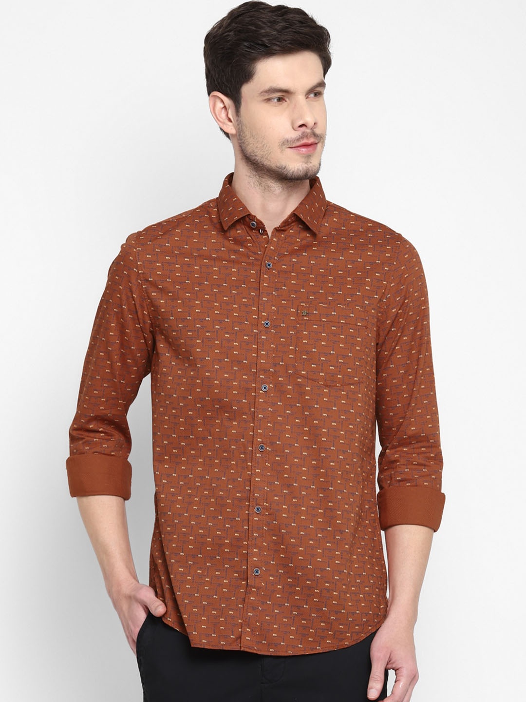 

Turtle Men Orange & Yellow Slim Fit Opaque Printed Casual Shirt