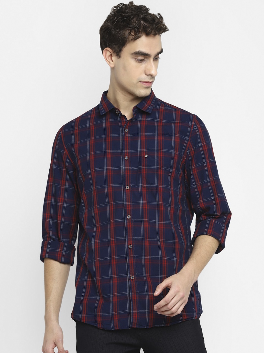 

Turtle Men Blue Slim Fit Tartan Checks Opaque Checked Casual Shirt