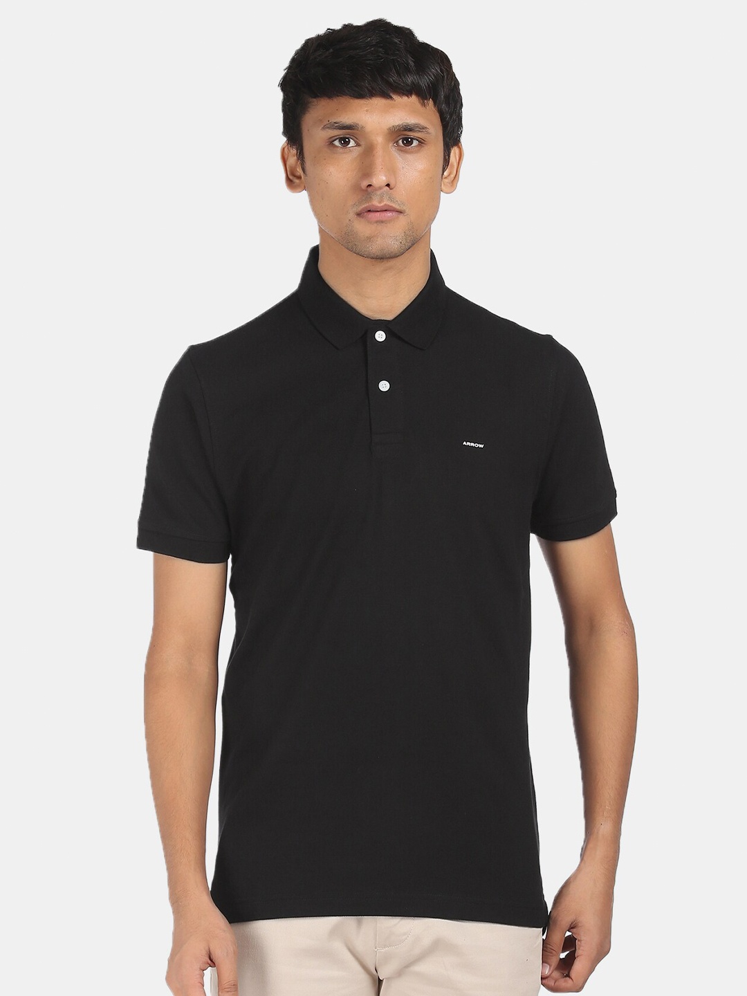 

Arrow Sport Men Black Pure Cotton Polo Collar Pure Cotton T-shirt