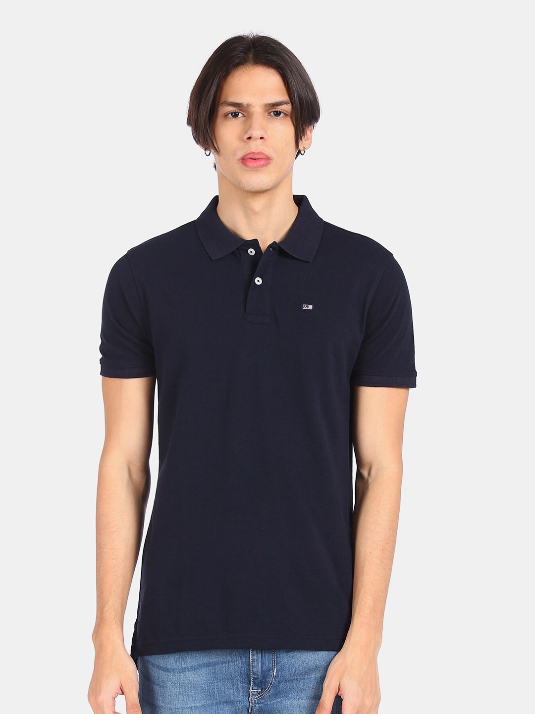 

Arrow Sport Men Navy Blue Polo Collar T-shirt
