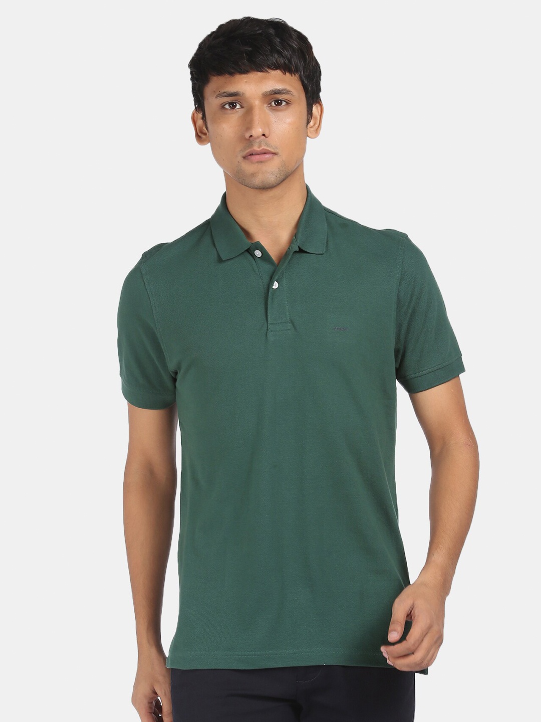 

Arrow Sport Men Green Cotton Polo Collar Pure Cotton T-shirt