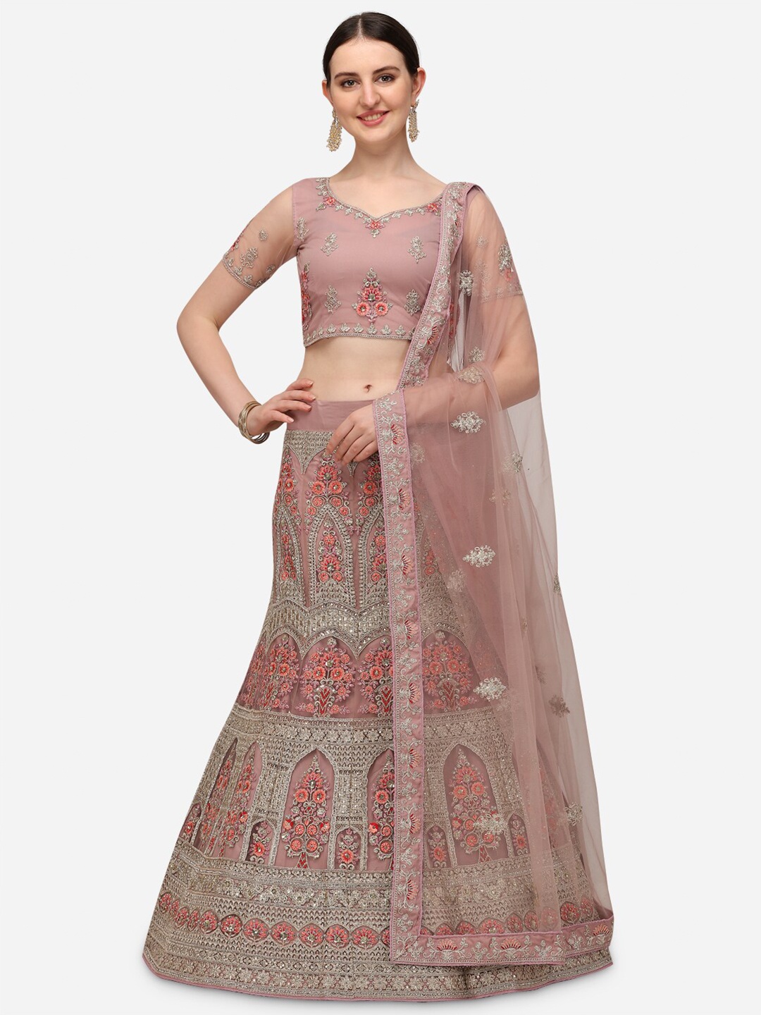 

Netram Lavender & Silver-Toned Embroidered Sequinned Semi-Stitched Lehenga & Unstitched Blouse With Dupatta