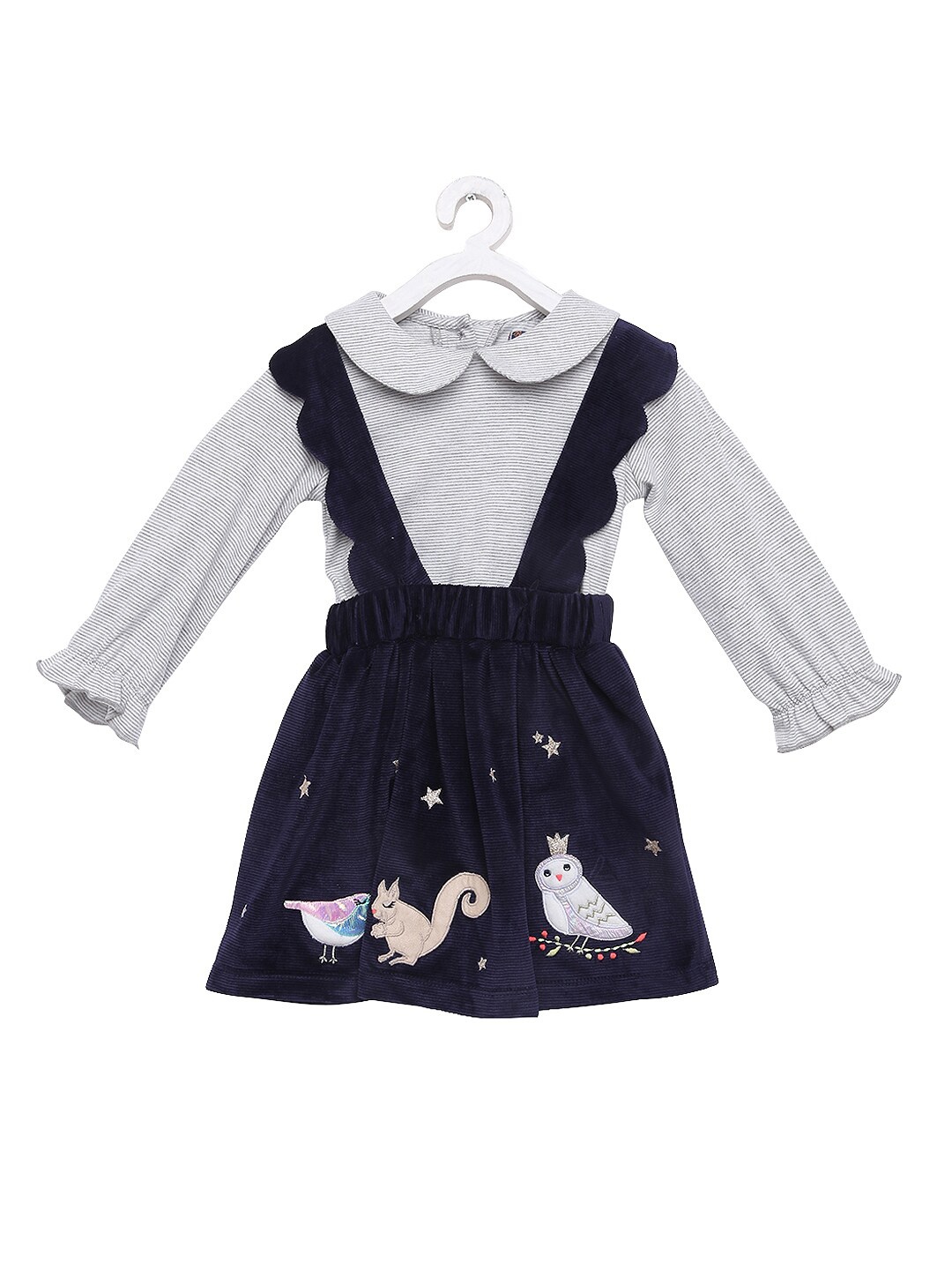 

Nauti Nati Infant Girls Navy Blue & Grey Pure Cotton Top with Skirt