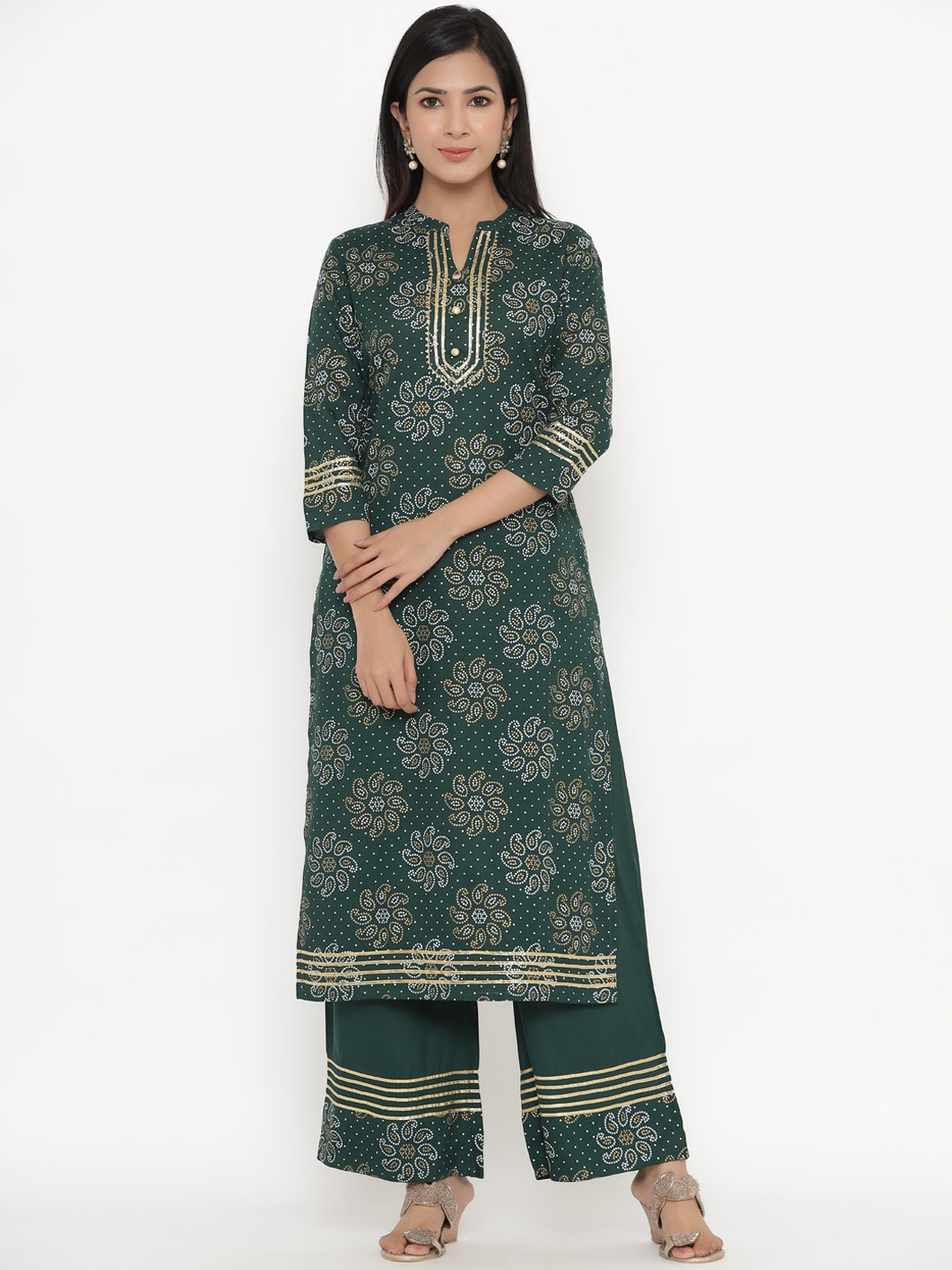 

kipek Women Green Ethnic Motifs Printed Kurta with Palazzos