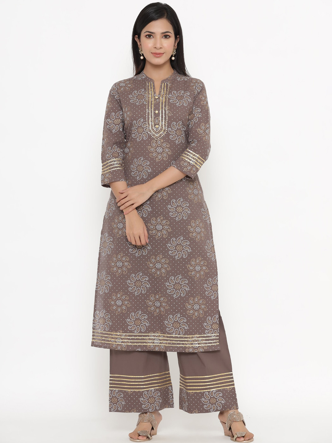 

kipek Women Grey Ethnic Motifs Printed Kurta with Palazzos