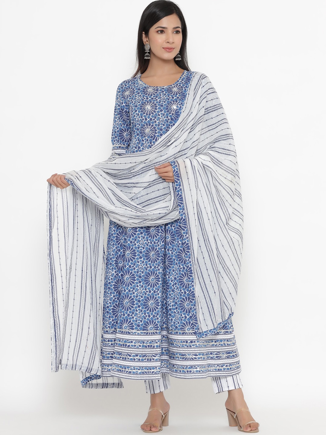 

kipek Women Blue Ethnic Motifs Printed Pure Cotton Kurta with Trouser & Dupatta
