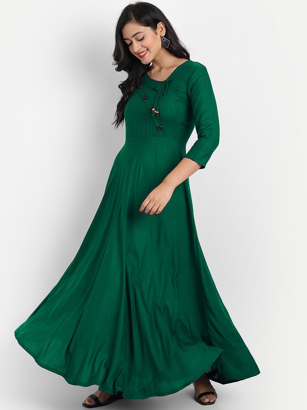 

Globon Impex Green Liva Maxi Dress