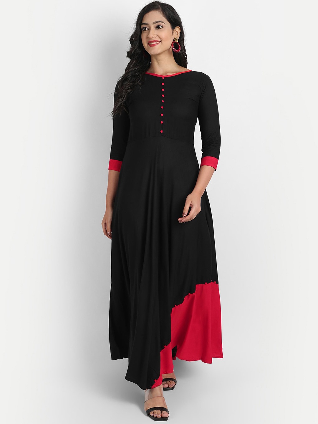 

Globon Impex Black & Red Liva Maxi Dress