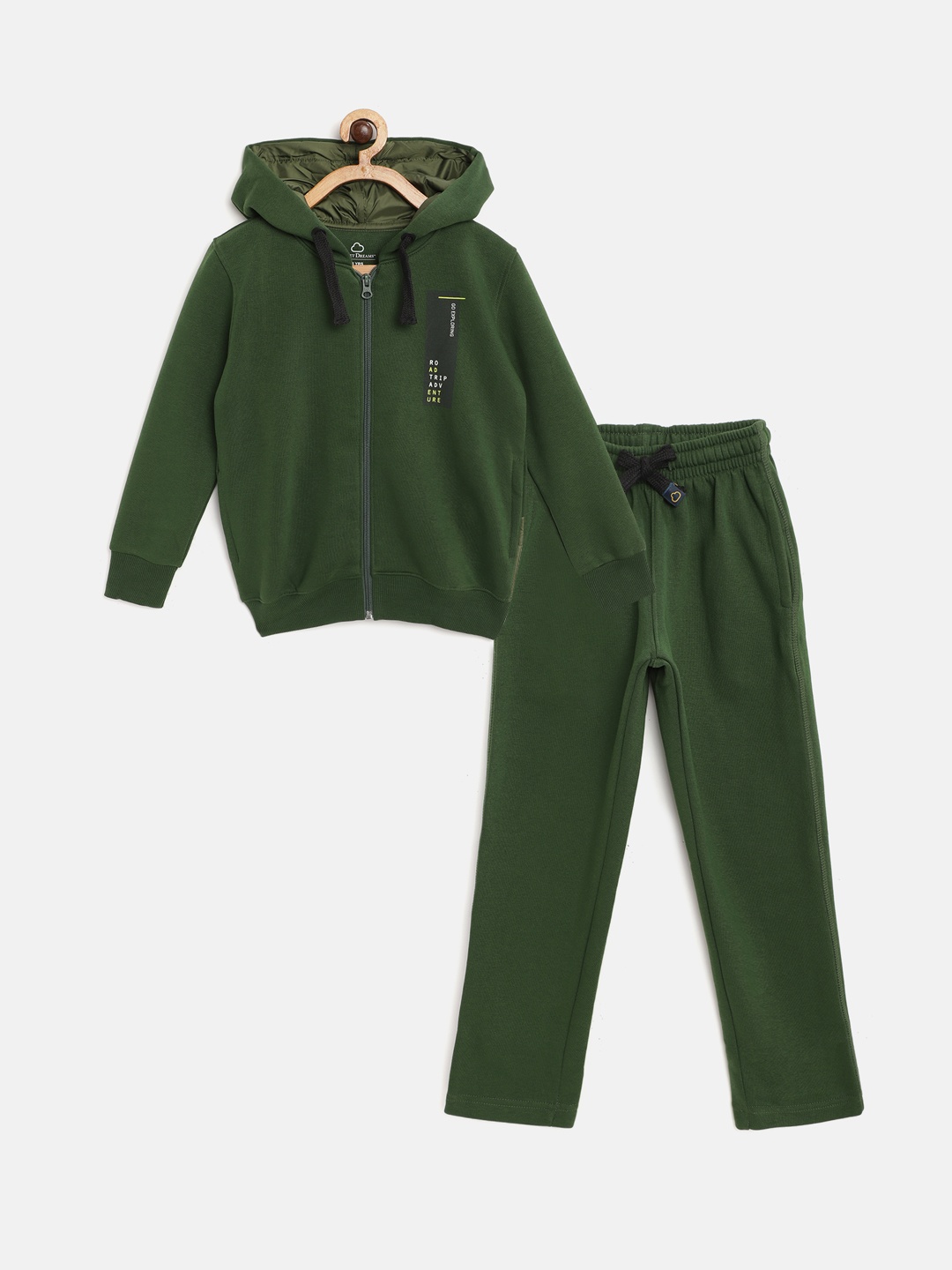 

Sweet Dreams Boys Olive Green Solid Hooded Tracksuit