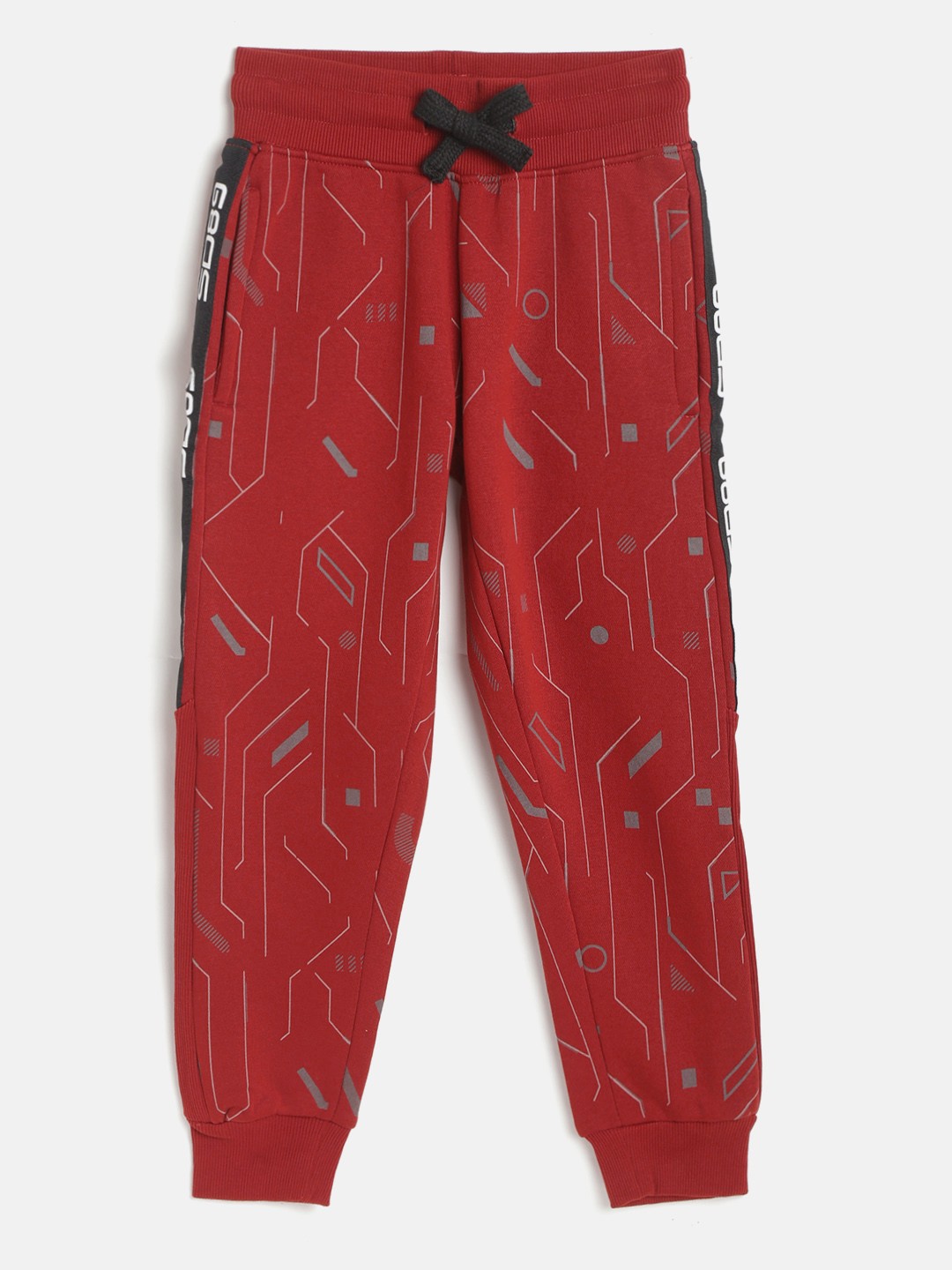 

Sweet Dreams Boys Rust Orange & Grey Geometric Print Joggers with Side Taping Detail