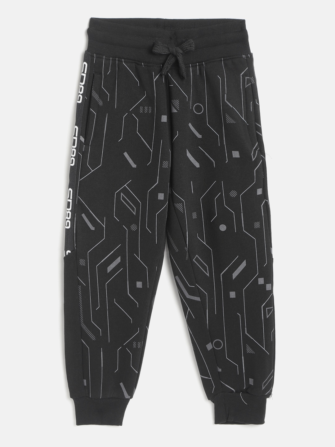 

Sweet Dreams Boys Black & Grey Geometric Print Joggers with Side Taping Detail