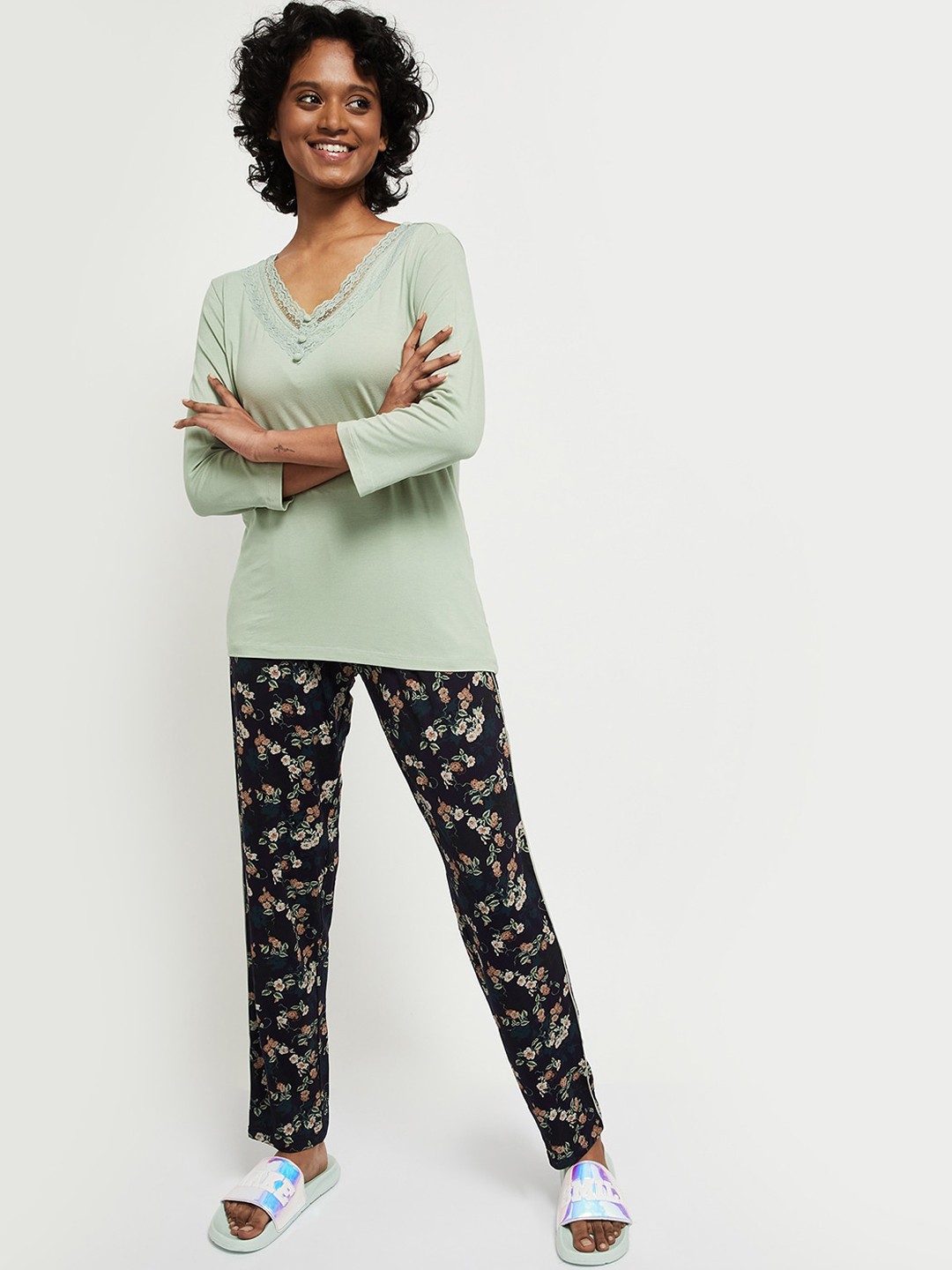 

max Women Green & Navy Blue Night suit