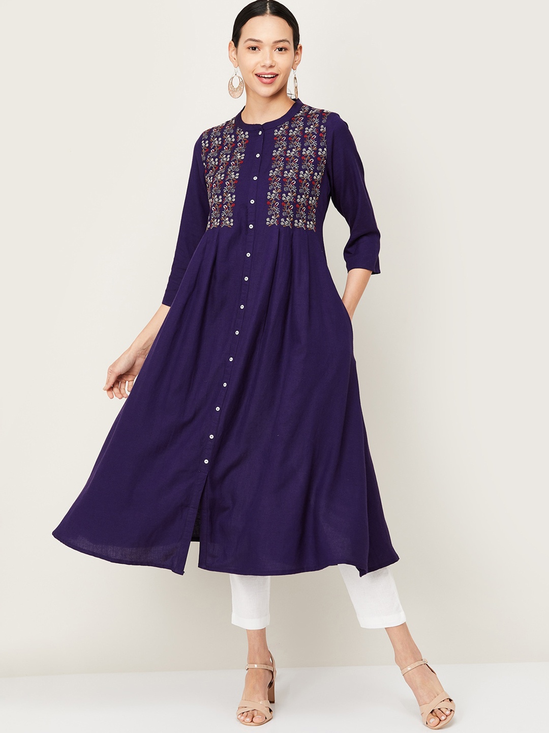 

Melange by Lifestyle Women Purple Ethnic Motifs Embroidered Kurta