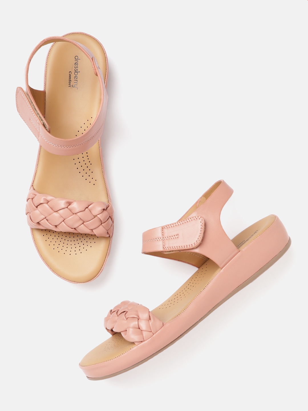 

DressBerry Women Peach-Coloured Braided Open Toe Flats