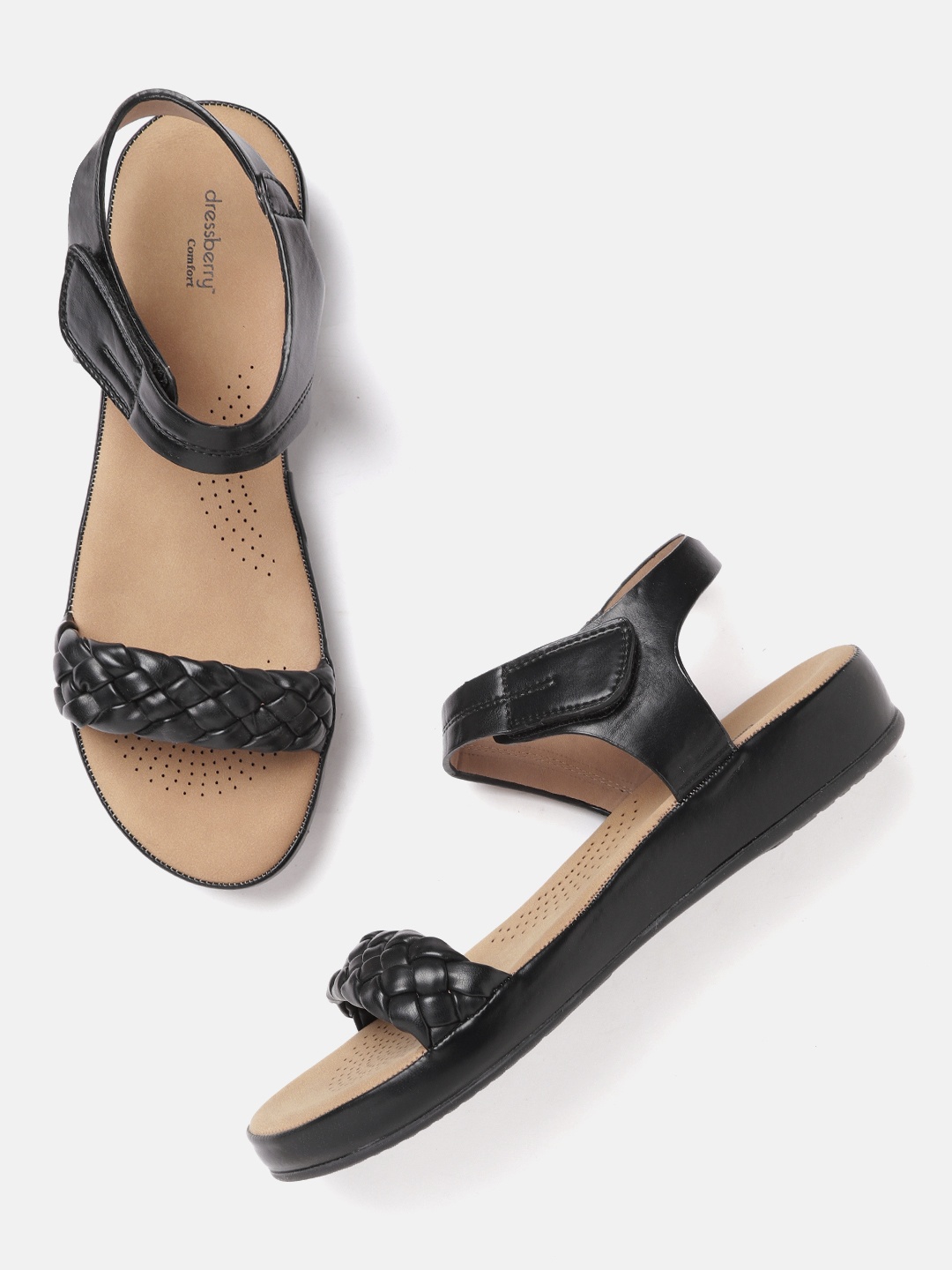 

DressBerry Women Black Braided Open Toe Flats