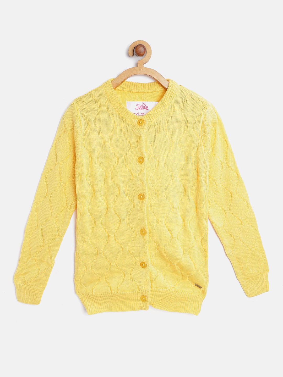 

JUSTICE Girls Yellow Self-Design Cardigan