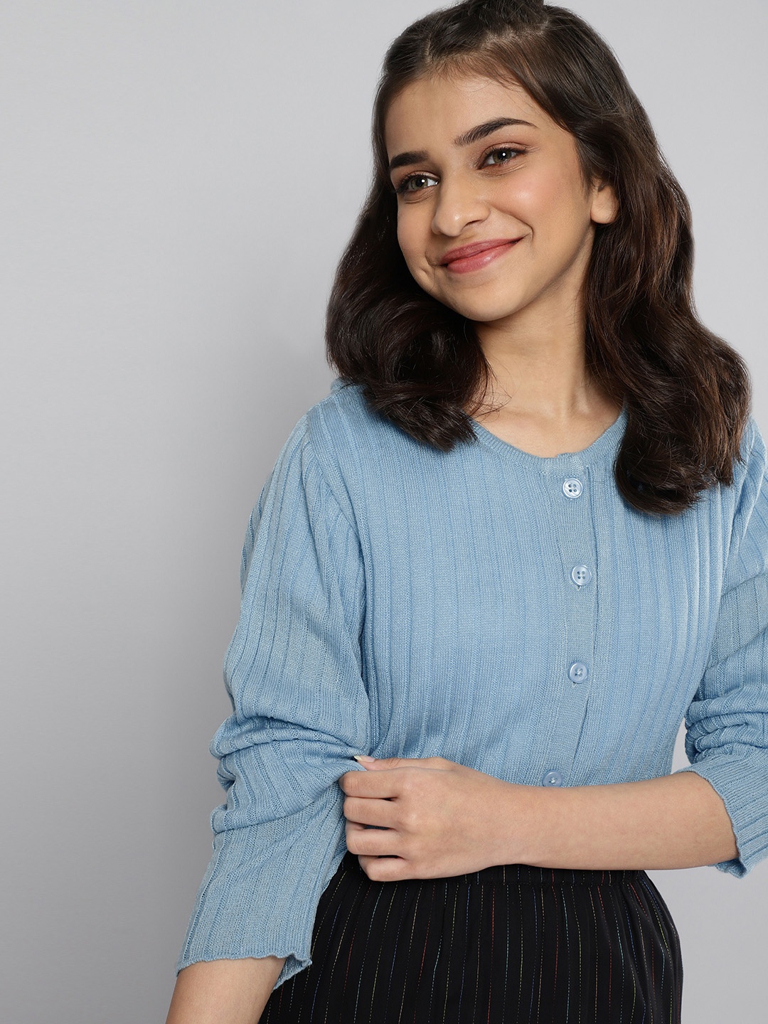 

JUSTICE Girls Blue Self Design Cardigan