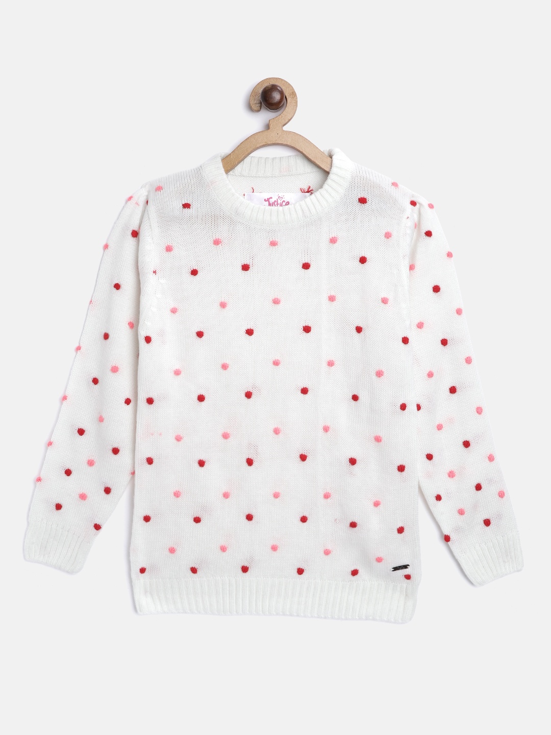 

JUSTICE Girls White & Pink Polka Dots Patterned Pullover