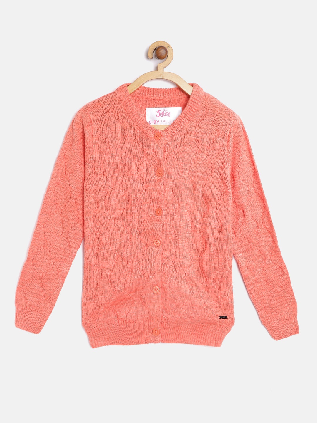 

JUSTICE Girls Coral Orange Self-Design Cardigan