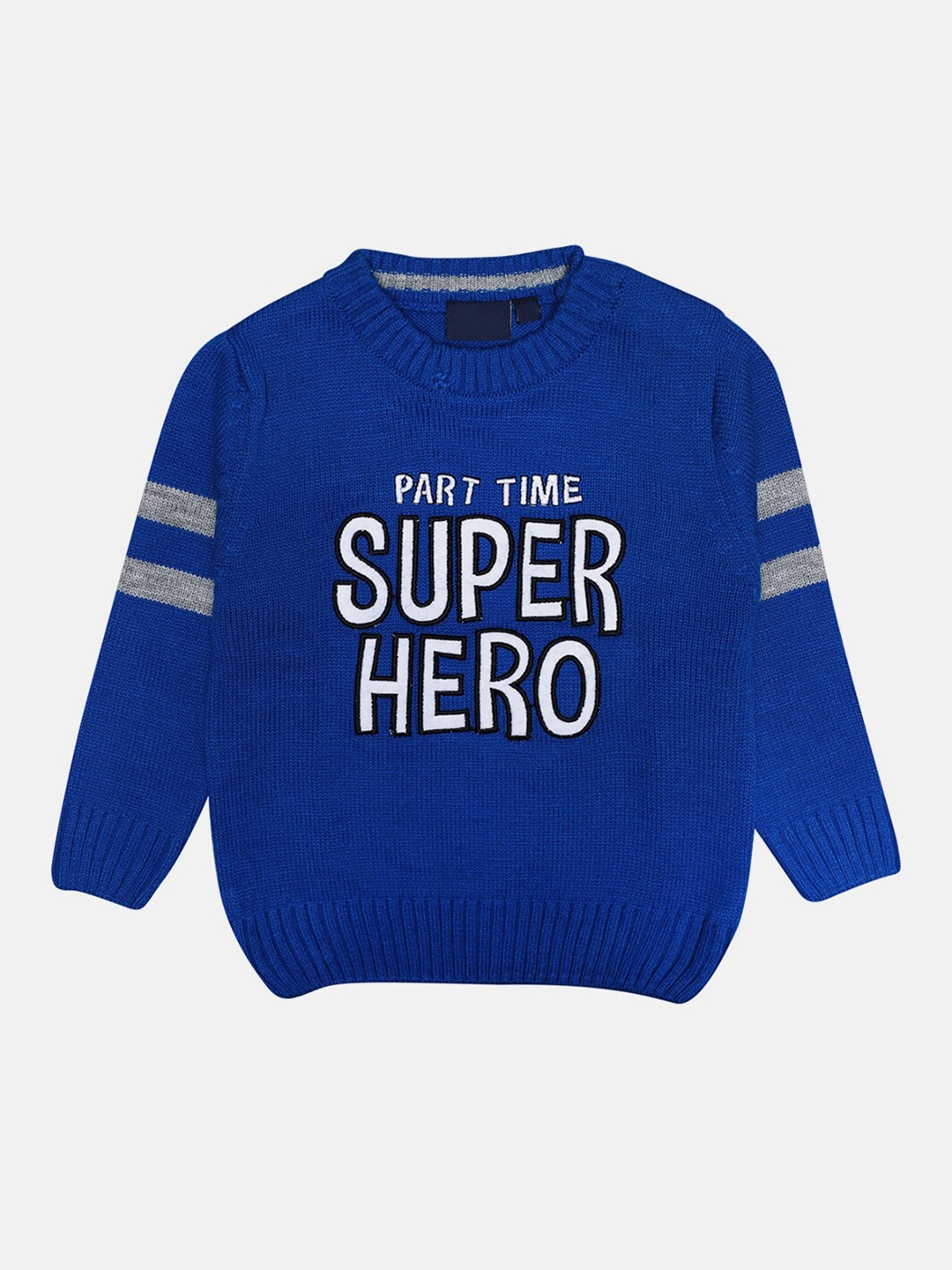 

CHIMPRALA Kids Blue & White Typography Printed Woolen Pullover