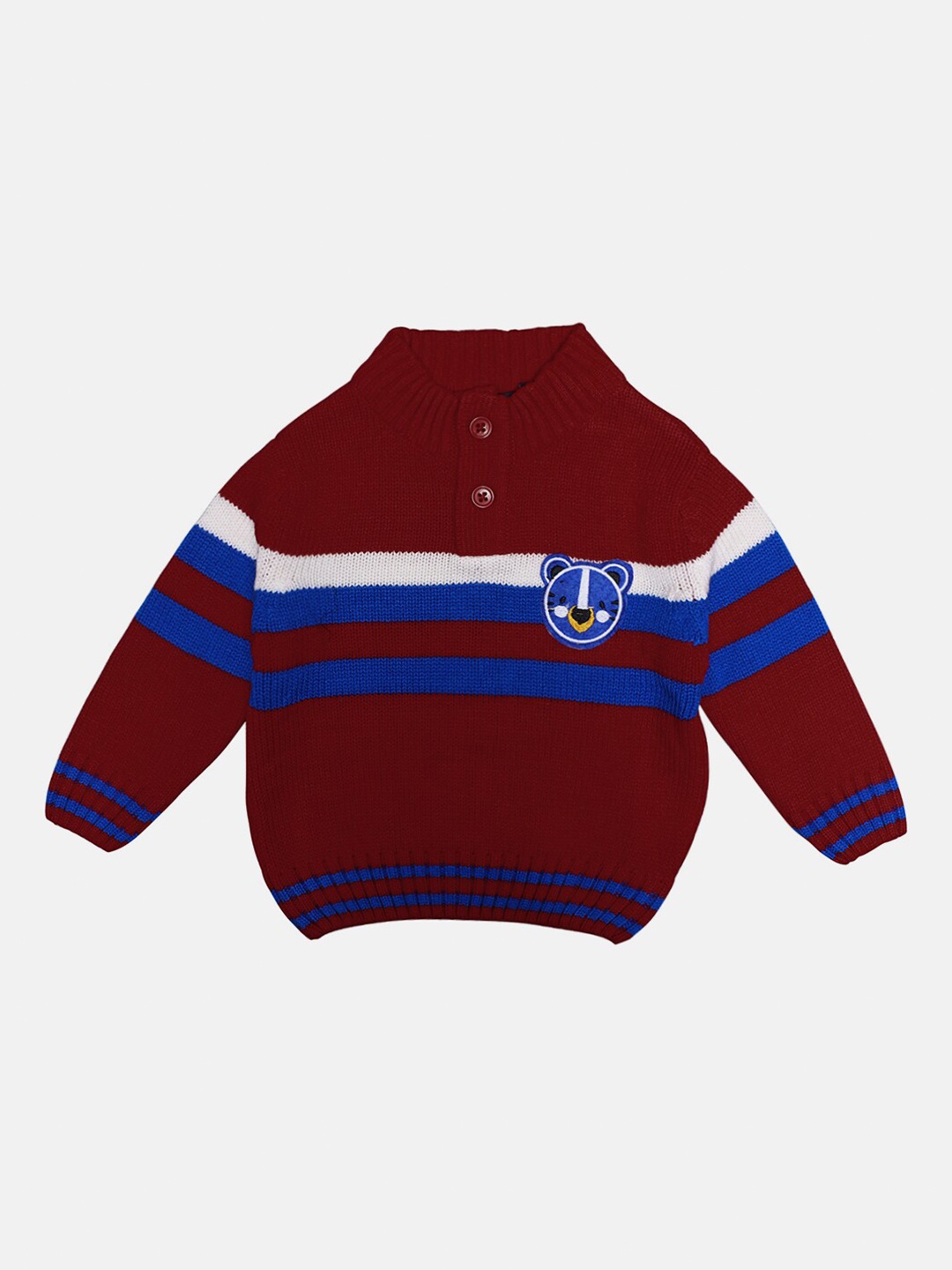 

CHIMPRALA Kids Red & White Striped Woolen Pullover