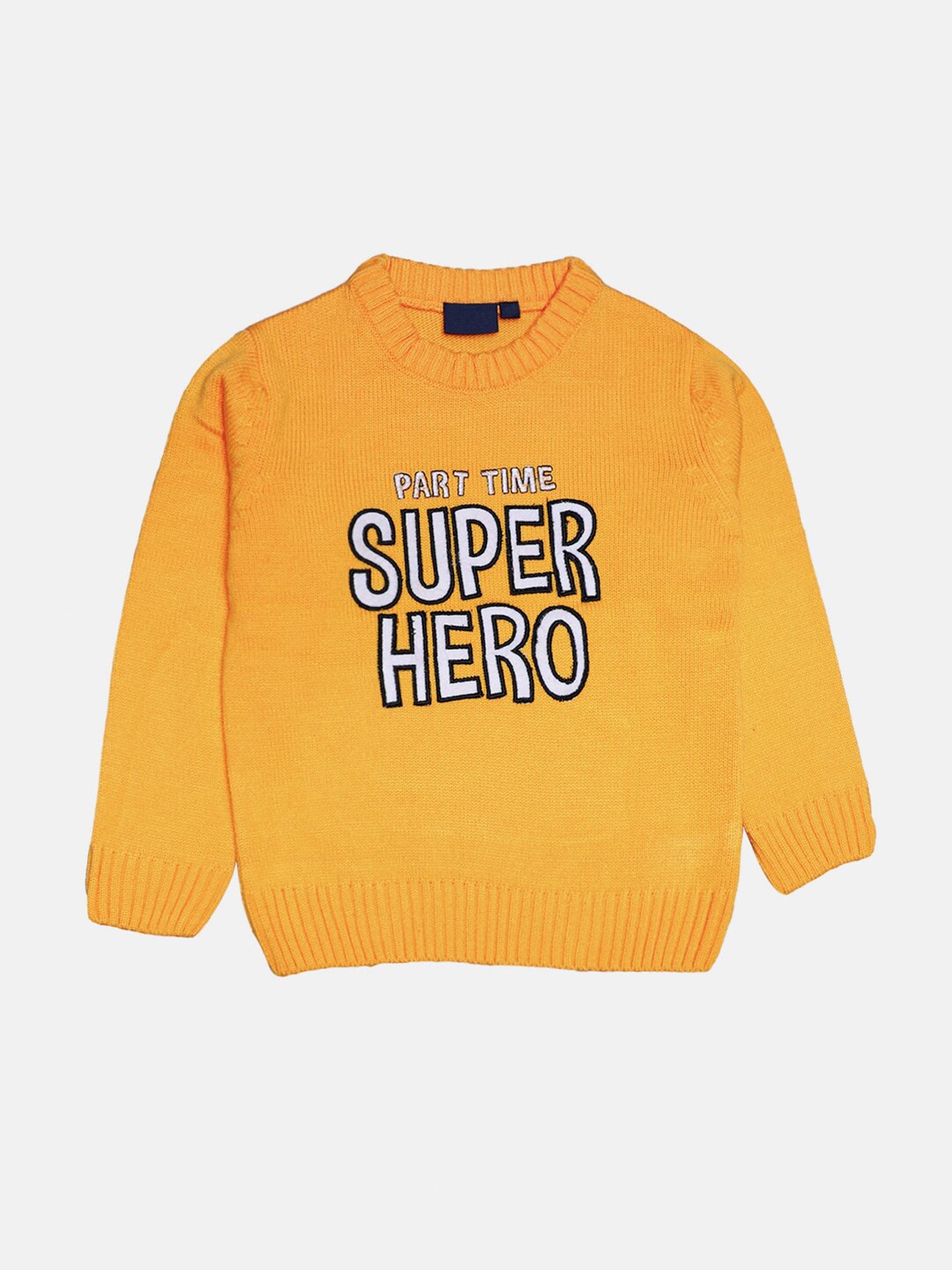 

CHIMPRALA Kids Yellow & White Typography Printed Woolen Pullover