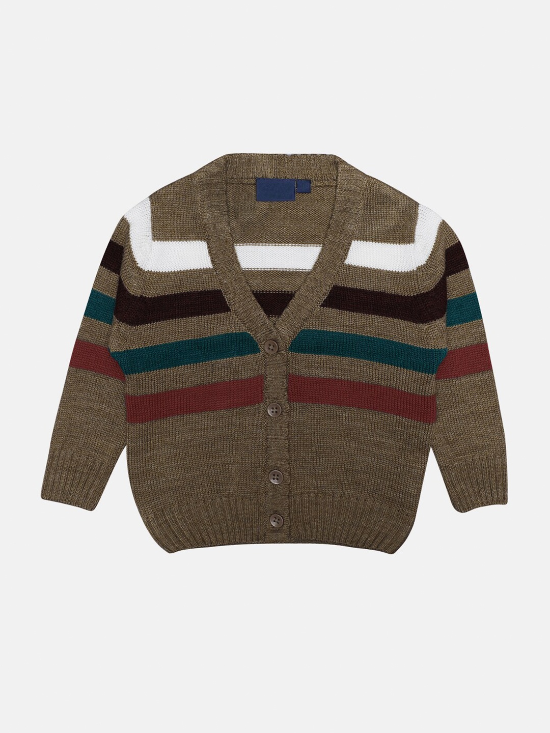 

CHIMPRALA Kids Brown & White Striped Woolen Cardigan
