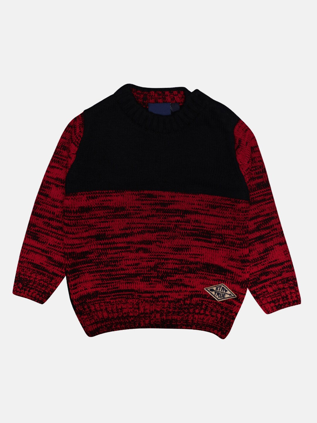

CHIMPRALA Kids Red & Black Colourblocked Woolen Pullover