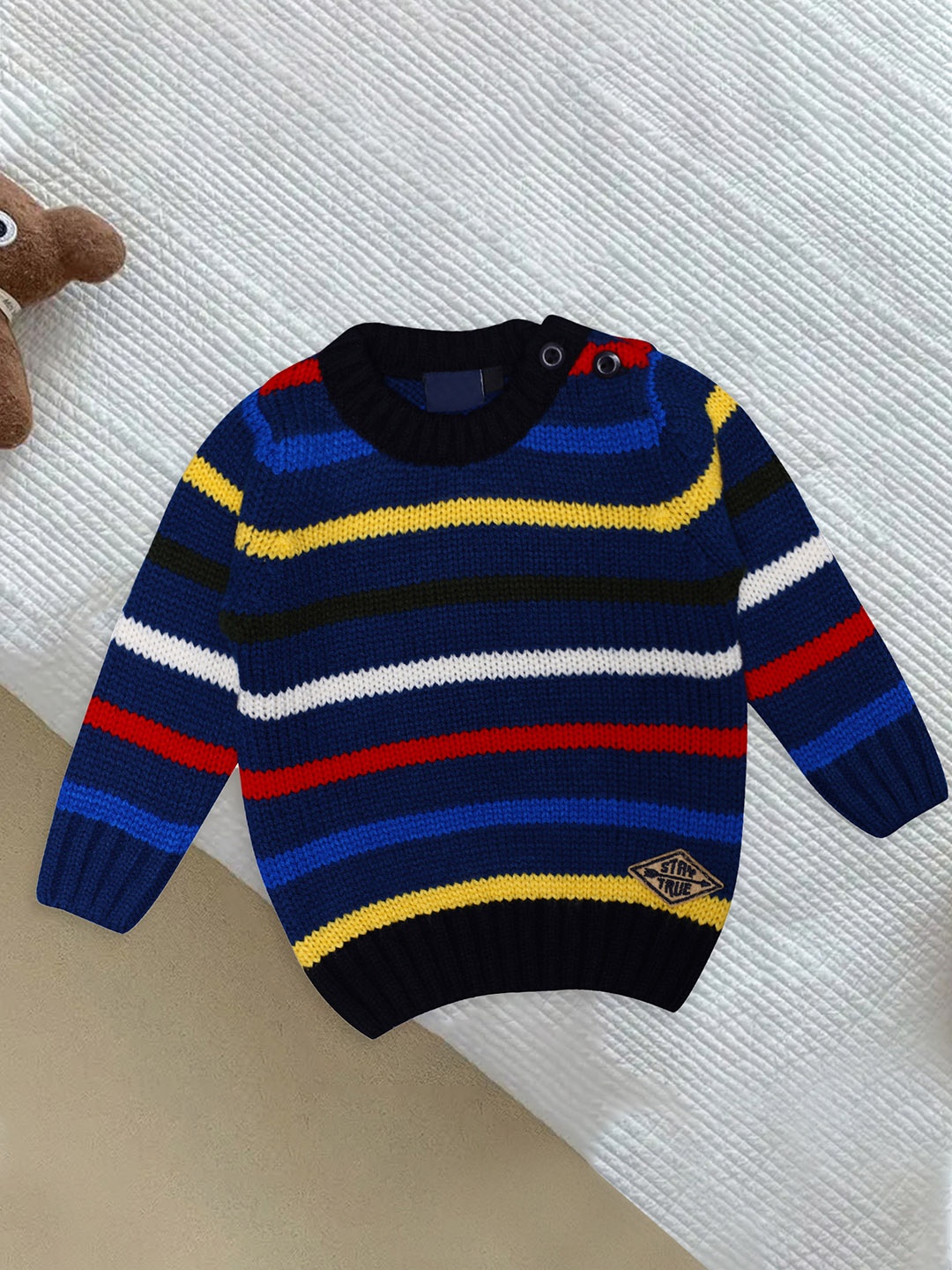

CHIMPRALA Kids Blue & Yellow Striped Woolen Pullover