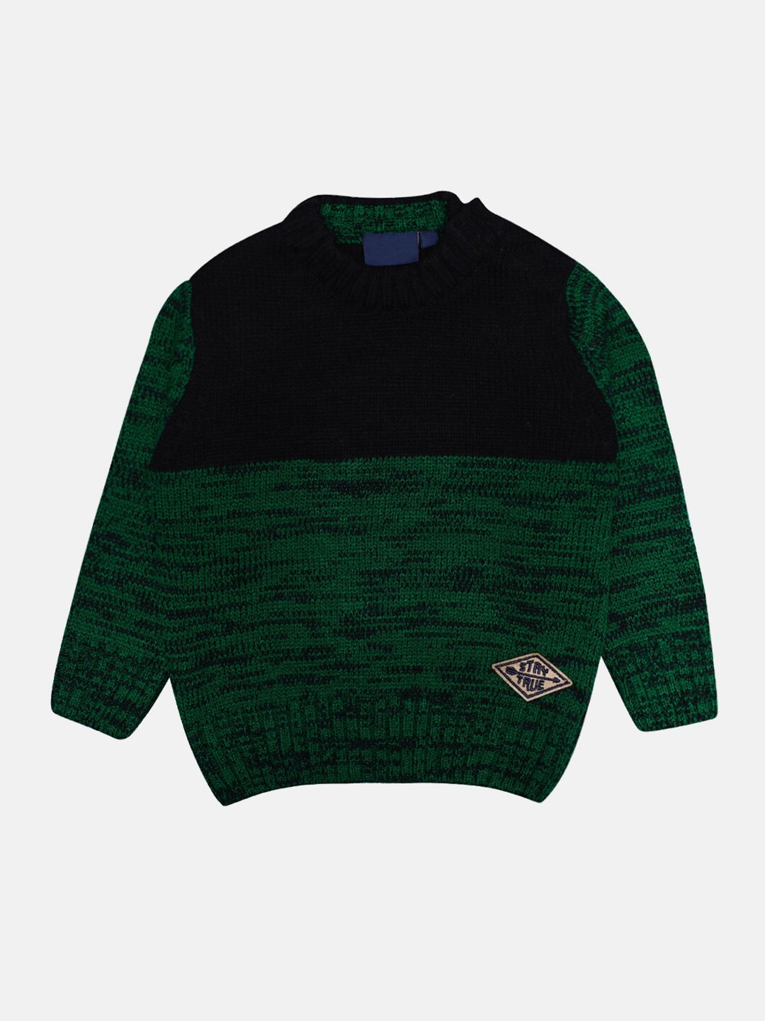 

CHIMPRALA Kids Green & Black Colourblocked Woolen Pullover